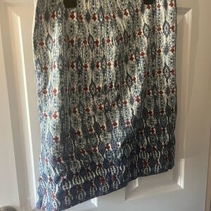 LOFT Blue and Red Patterned Pencil Skirt
